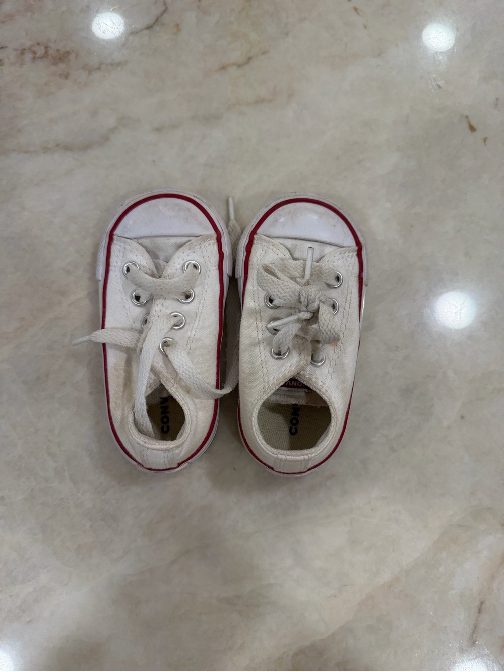 Converse White Canvas Baby Sneakers with Red Trim